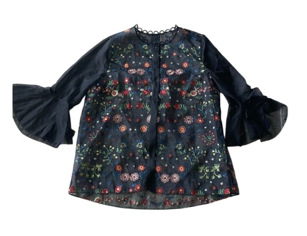Black Embroidered Floral Sheer Top Blouse Goth, Fairy Goth Stevie Nicks Romantic